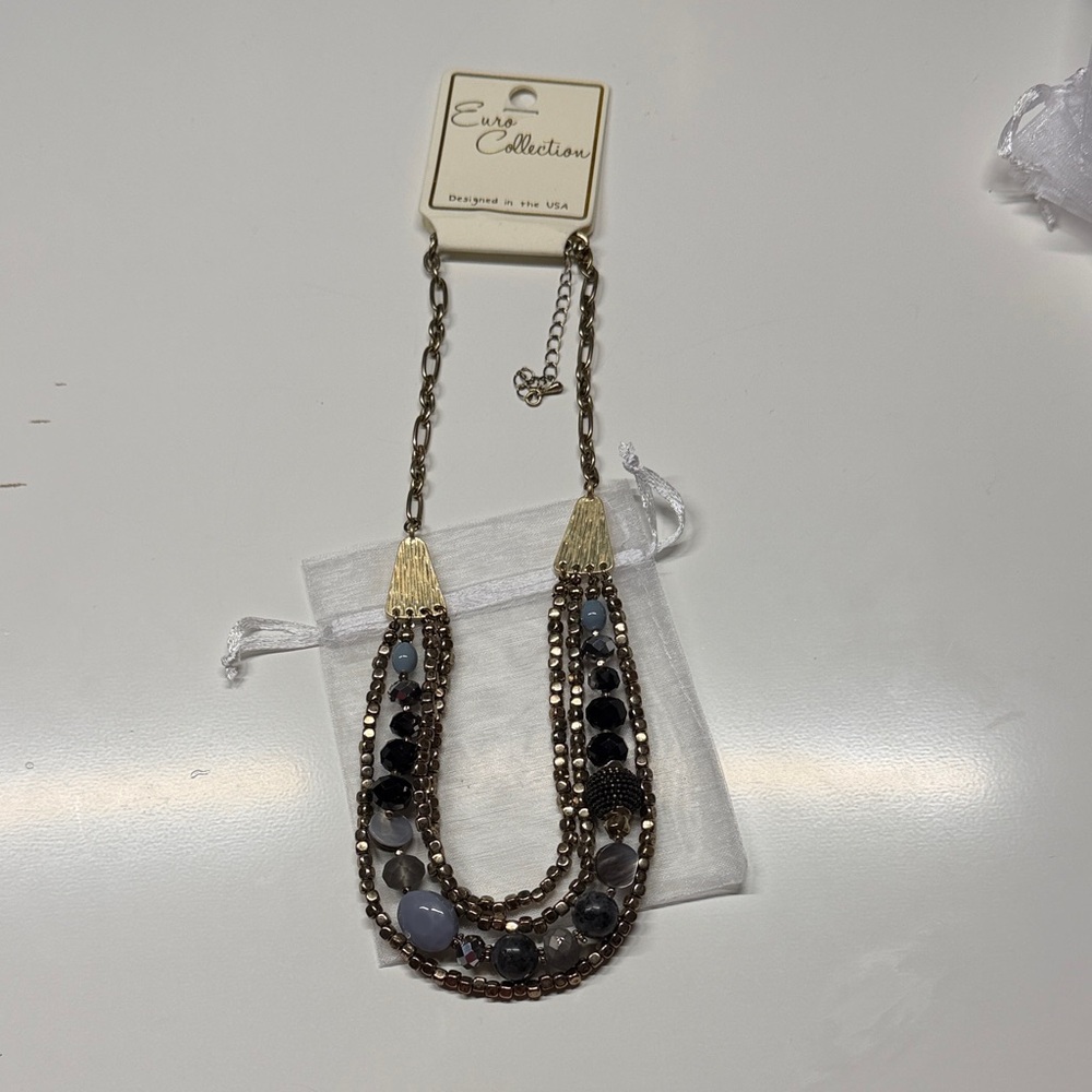 Preview Collection Gray and Gold Layered Bead Necklace